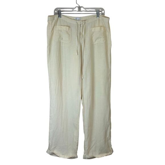 Vince Pants - Vince Light Parchment Yellow Cream Sheer Linen Mid Rise Trousers sz L small flaw